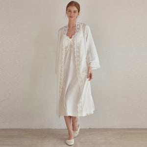 여성 오드리 샤틴 브라캡내장 슬립 로브 앙상블 세트