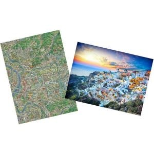 핀투 플라스틱 직쏘 퍼즐 번들 - 4800피스 톰 파커 타이페이 맵 앤 아름다운 그리스의 일몰 H2546+H3069