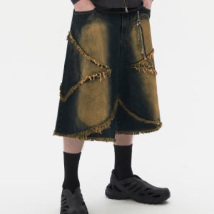 [트릴리온] 스타 아플리케 데미지 워싱 데님 쇼츠 (DEEP GREEN) TRSPT45GN