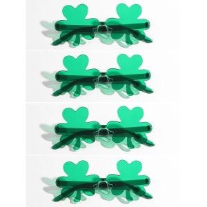 성 패트릭의 날 아일랜드 샴록 선글라스 녹색 네잎 클로버 레프리콘 코스튬 안경 4 개