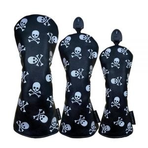 Golf Club Headcover 3 Wood Headcover Hybrid Head Covers Skulls Embroidery Premium Leather Driver Fai