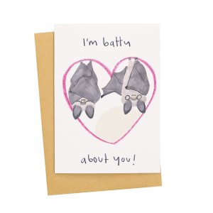 나는 당신에 대해 배티입니다. 발렌타인 카드 동물 애호가를 위한 귀여운 사랑 카드 박쥐 애호가를 위한 인사말 카드