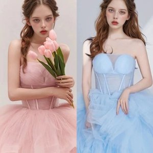 파스텔 웨딩촬영 프릴 웨딩드레스 교복 학생복