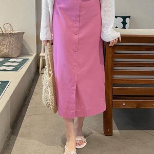 [26-38][밴딩]버튼로맨틱 스커트