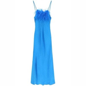 아트 딜러 여성 ella maxi slip dress in jacquard satin with feathers Blue 126246GEN2
