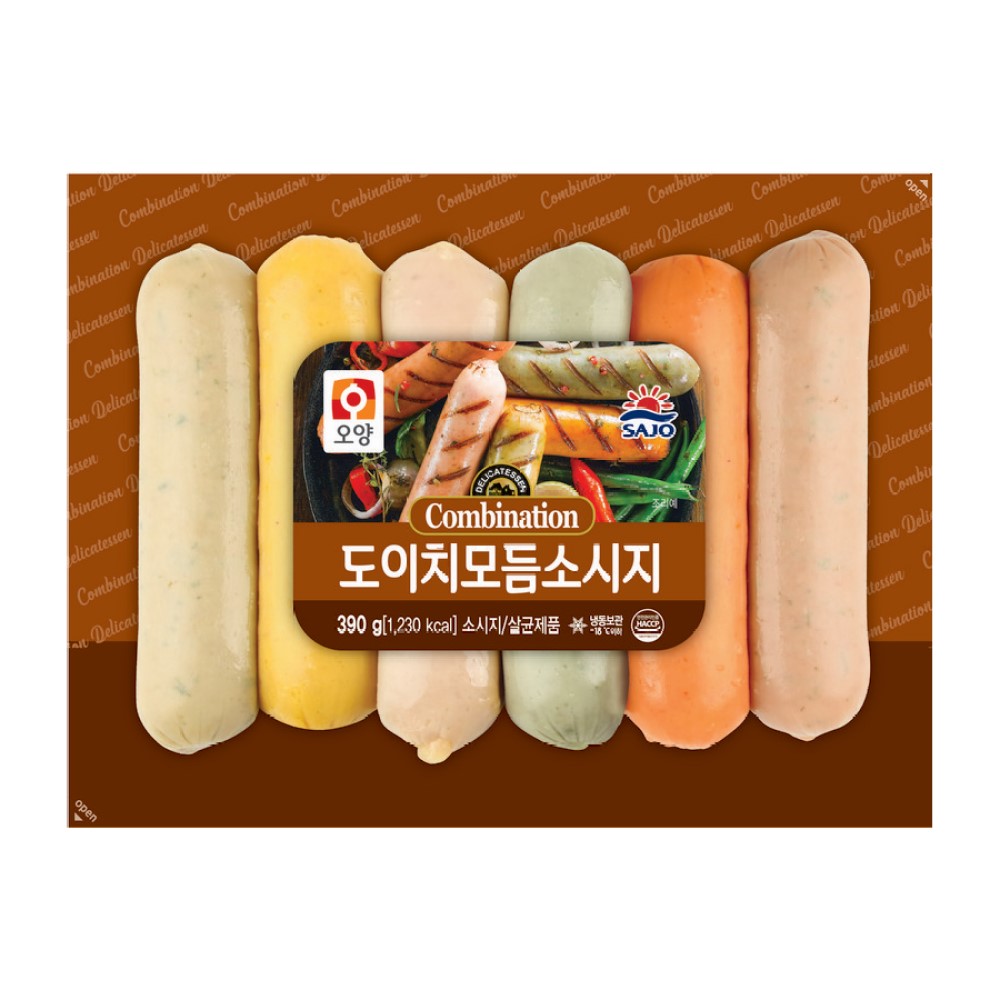 Oyang Deutsch Mixed Sausage 390g x 10pcs / Sajo Frozen Sausage Ham for Camping Commercial Use 10pcs 390g