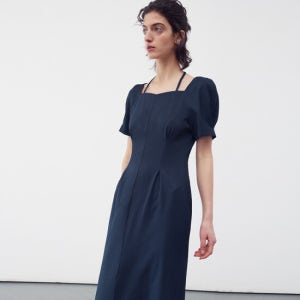 리이 Sweetheart-Neck Half-Sleeves Dress Midnight Navy