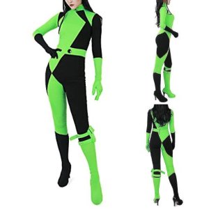 Women’s Kim Possible Miss Go Bodysuit Jumpsuit Shego Cosplay Costume Halloween Party Carnival Party