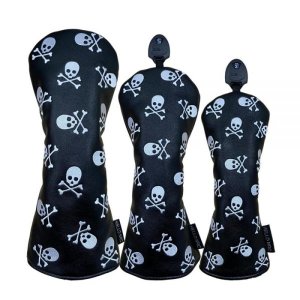 Golf Club Headcover 3 Wood Hybrid Head Covers Skulls Embroidery Premium Leather Driver Fairway Blade