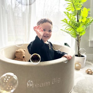 SOABE [소아베]모던 베이지 유아 원형 볼풀장 원형 범퍼 볼풀 이니셜 자수 제작