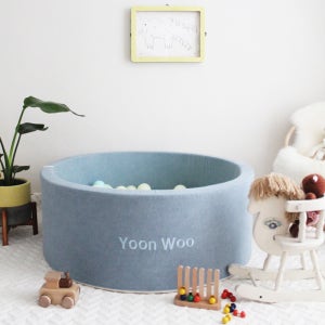 소아베 [소아베]마린 블루 유아 원형 볼풀장 원형 범퍼 볼풀 이니셜 자수 제작