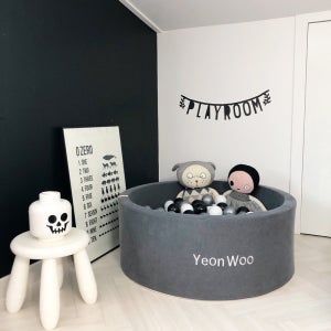 소아베 [소아베]시크 챠콜 유아 원형 볼풀장 원형 범퍼 볼풀 이니셜 자수 제작
