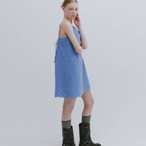 [마이스] MINI CHECK HALTERNECK DRESS / BLUE 202468