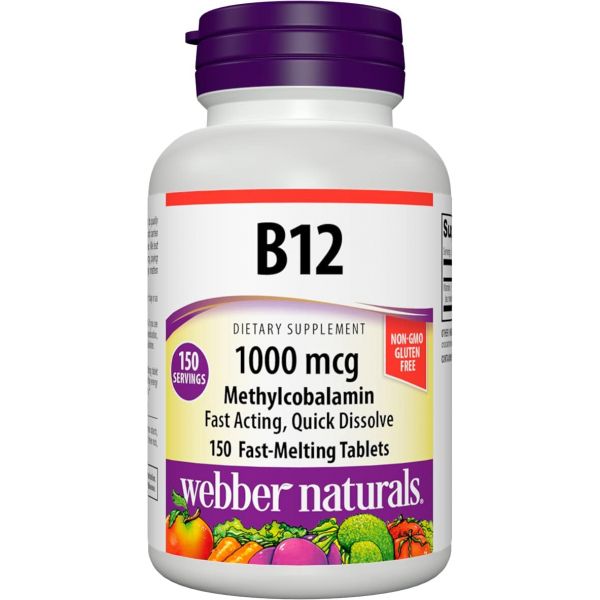 Webber Naturals 웨버 내츄럴 비타민 <b>B121000mcg</b> 150개 빠르게 녹는 정 에너지 생산 비GMO 비건  1개