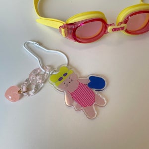 수영키링 킥판 스위머 수영굿즈 뽀글베어 핑크스트라이프, 플로르홈