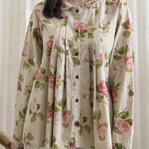 에스닉꽃 핀턱 린넨 블라우스