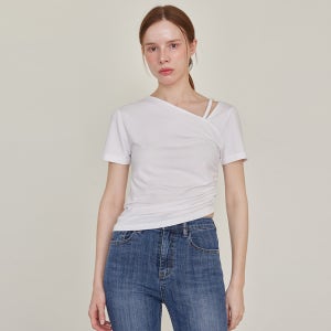 [르세지엠] 언발란스 스트랩스 벌룬 반팔티셔츠 - 화이트 24SMTP02