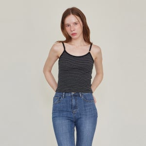 [르세지엠] 스트라이프 스트링 골지 슬리브리스 - 차콜 24SMTP05CH