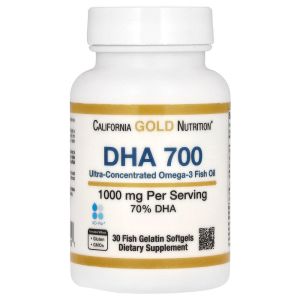 캘리포니아골드뉴트리션 (아이허브) DHA <b>700</b> 피쉬 오일 제약 등급 1000<b>mg</b> 피쉬 젤라틴 소프트젤 30정 <b>해외</b>직구