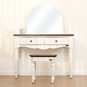 [Madrien] 프렌치 엔틱 라운드 거울 콘솔 서랍 화장대 세트 1100 (스툴선택)