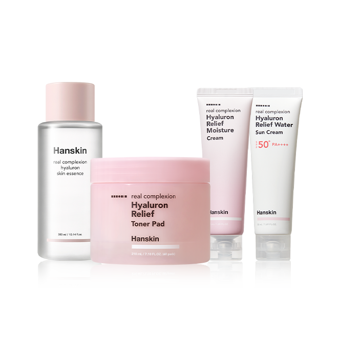<b>셀트리온스킨큐어</b> 한스킨 리얼컴플렉션 히알루론 4종 세트(에센스, 선크림, 수분크림, 토너패드)