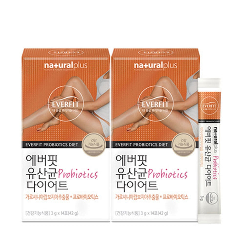 식후 체지방감소도움 뱃살 <b>몸매관리</b> 에버핏 유산균 프로바이오틱스 다이어트 14포 x2박스  42g  2개