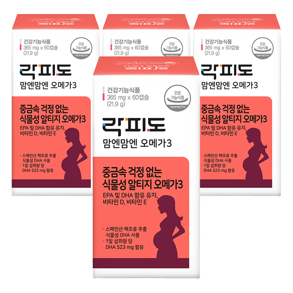 락피도 맘엔맘엔 식물성 rTG 오메가3  비타민D  비타민E 함유 60정, 4개
