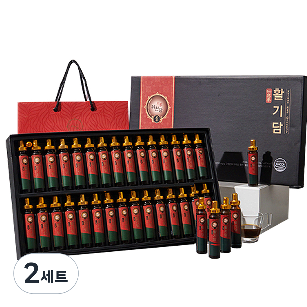 <b>려원담</b> 활기담 6년근 <b>홍삼</b>앰플 600ml 2세트  쇼핑백 포함