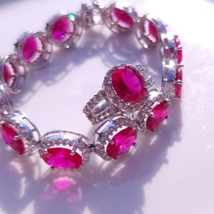 내츄럴 3캐럿 루비&모이사나이트 반지 팔찌 세트, 리페어링