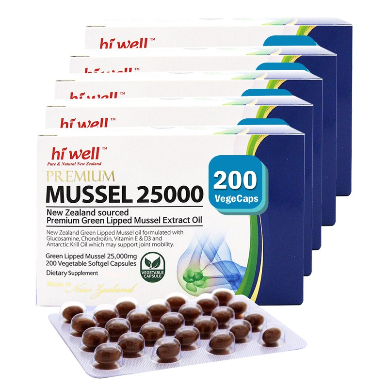 하이웰 <b>프리미엄 머슬 25000</b>mg 200캡슐 뉴질랜드초록홍합오일 초고함량 머슬오일 200일분 녹색입 푸른입홍합  5박스  200베지캡슐  200정