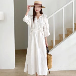 [7천원 추가할인🎉] 린넨반오픈트임롱원피스(5차 재입고)