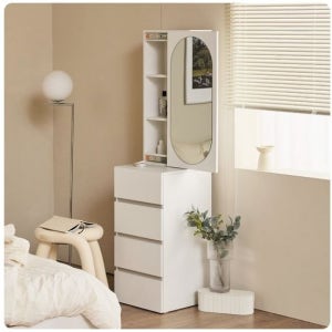 파로마 코니A 라운드 거울 틈새수납 입식화장대 400 (착불)