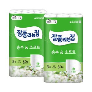 잘풀리는집 잘풀리는집 순수앤소프트 두루마리휴지 무형광 3겹 25M 30롤 X 2개