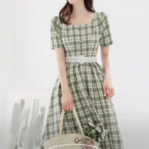 멜리어스 스퀘어넥 체크패턴 원피스