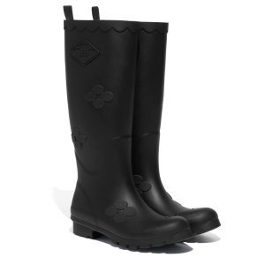 [X MINJUKIM] FLORAL PATCH RAIN BOOTS LONG - BLACK