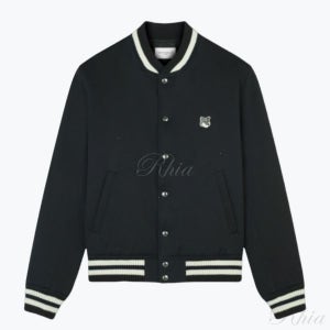 메종키츠네 M 폭스헤드 패치 봄버 자켓 블랙 LM02233WW0093 P199 테디 블루종 IN 코튼 새틴 위드 그레이 폭스 헤드 인 세틴 733932