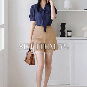 {세트}쥬뗌므 블라우스+플림 하프 팬츠