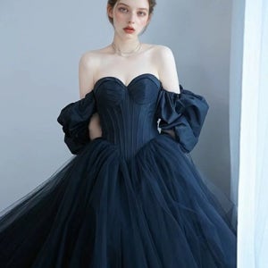 [대여] 블랙 오드리 헵* 이브닝 오프숄더 볼륨 드레스 교복 학생복