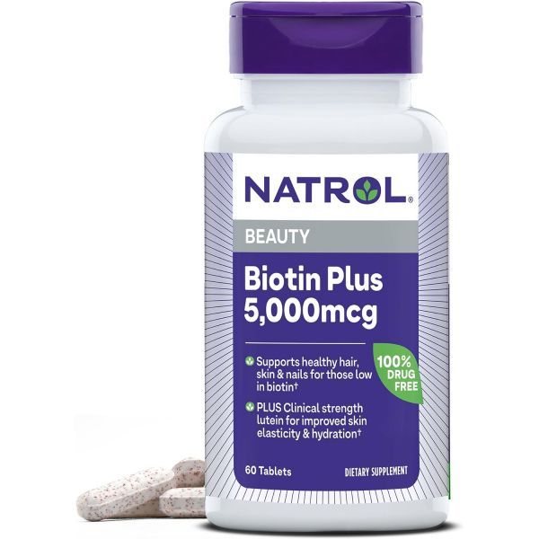 두뇌 피로 <b>나트롤</b> 뷰티 비오틴 플러스 <b>루테인</b> 5000mcg 모발 피부 손톱 성인용 정제 60알 60일 공급  Unflavored  60 Count (Pack of 1)  1개  6