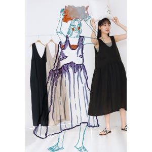 유럽린넨 A라인 민소매 원피스, 산비탈플러스