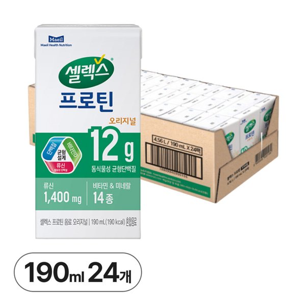 매일유업 <b>셀렉스</b> 프로틴 오리지널 190ml  24개