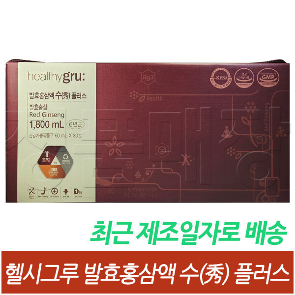 <b>헬시그루</b> <b>헬시그루</b> 발효<b>홍삼</b>액 수 플러스 60ml X 30포 / 최근 제조일자 /