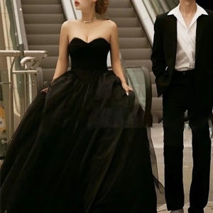 블랙 하트라인 오드리 헵* 스타일 웨딩촬영 드레스 컨셉사진 교복 학생복