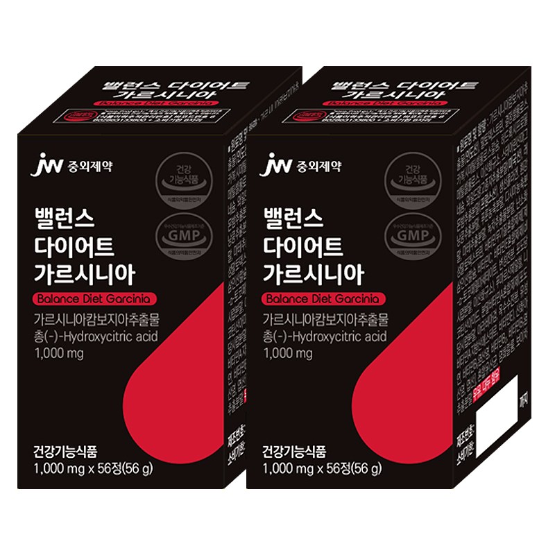 JW<b>중외제약</b> 가르시니아 밸런스 다이어트 56정(2주분) 2000mg 고함량 뱃살 효과빠른다이어트 효과좋은 <b>식욕</b>억제 다이어트식품 다이어트보조제 강력<b>식욕</b>억제제  2개  56정