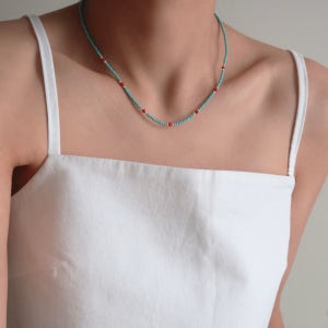 [925실버]민트 터키석 산호 비즈 목걸이, 펄바이준(pearl by june)