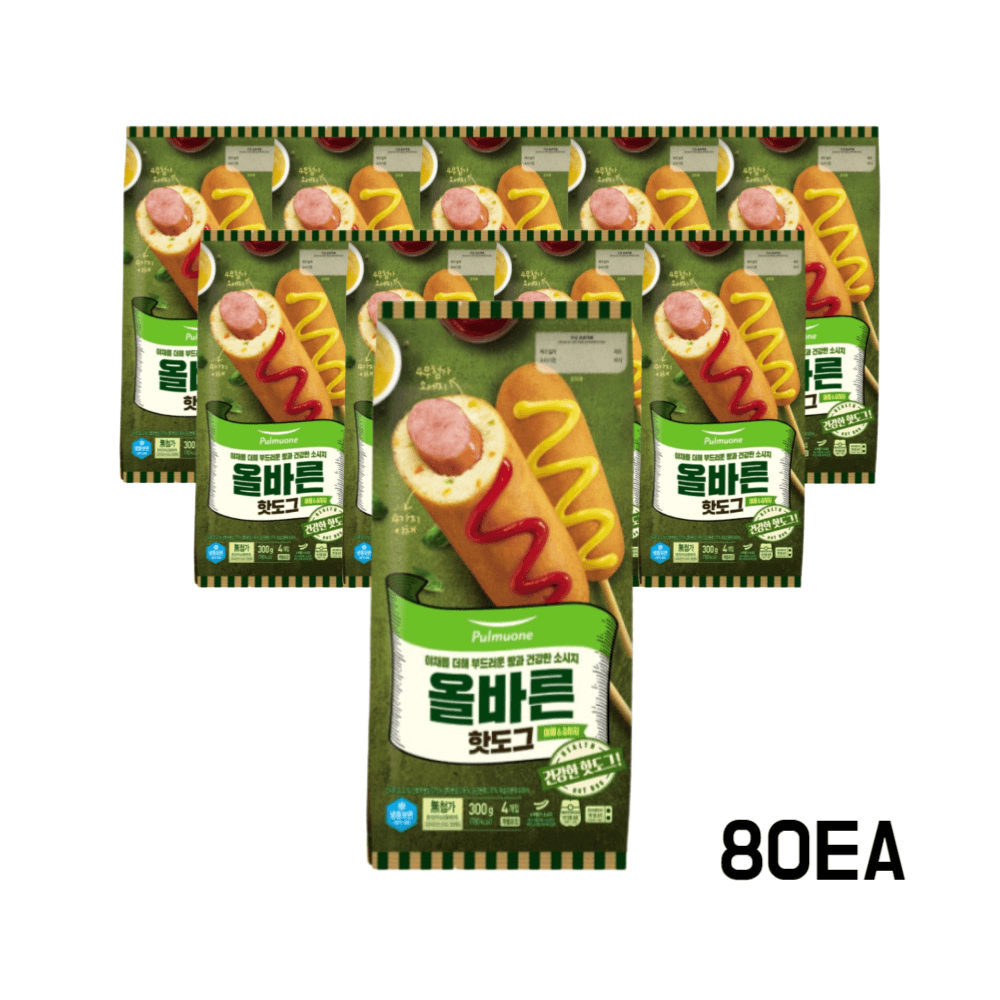 <b>풀무원</b> 간편한 아이간식 <b>공부</b> 운동후 간단식사 올바른핫도그 80개  300g