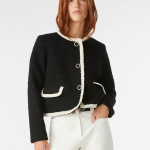 [바쉬] 블랙 라인배색 울혼방 트위드자켓 SIJA3F019BK