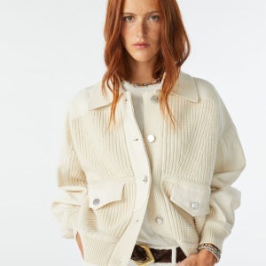 [바쉬] 아이보리 소재배색 울혼방 긴팔자켓 SIJA3F021IV