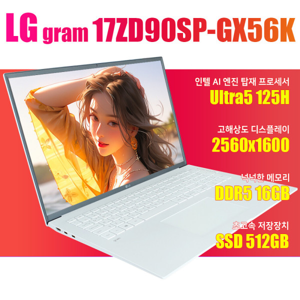 LG전자 LG전자 17ZD90SP-GX56K LG그램/17ZD90SP-GX56K/NVMe SSD 4TB(교체)/WIN11설치 /Ultra5 125H/16G/4TB