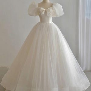 화이트 퍼프슬리브 리본 드레스 웨딩촬영 컨셉사진 교복 학생복